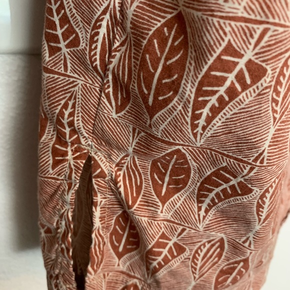 Mens | Pau Hana Hawaii Short Sleeve Button Down Orange Brown Leaf Print Shirt - Picture 7 of 8